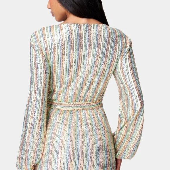 *NWT*Bebe Rainbow Sequin Tie Front Cocktail Dress - Picture 4 of 7